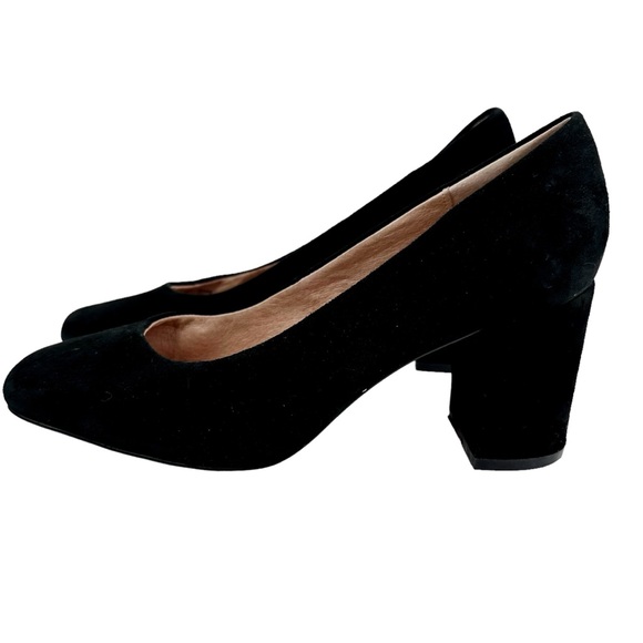 Anthropologie Eloise Square Toe Block Heel Pumps Black Suede SZ 8 Shoes Heels - Picture 8 of 16